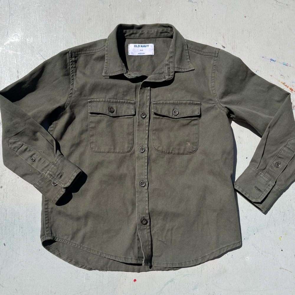 Boy's Old Navy Shirt Green Solid XS Military Field Classic Casual Outdoor City
